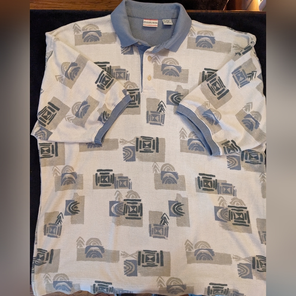 Y2K/ 90s Bugle Boy Polo Shirt. Abstract print XL